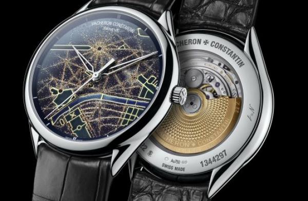 Une montre Vacheron Constantin affiche une vision nocturne de Paris, Genève et New York
