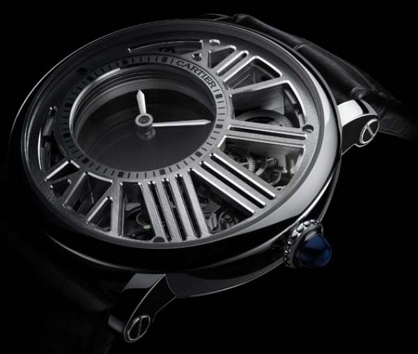 MONTRE ROTONDE DE CARTIER  HEURE MYSTÉRIEUSE SQUELETTE